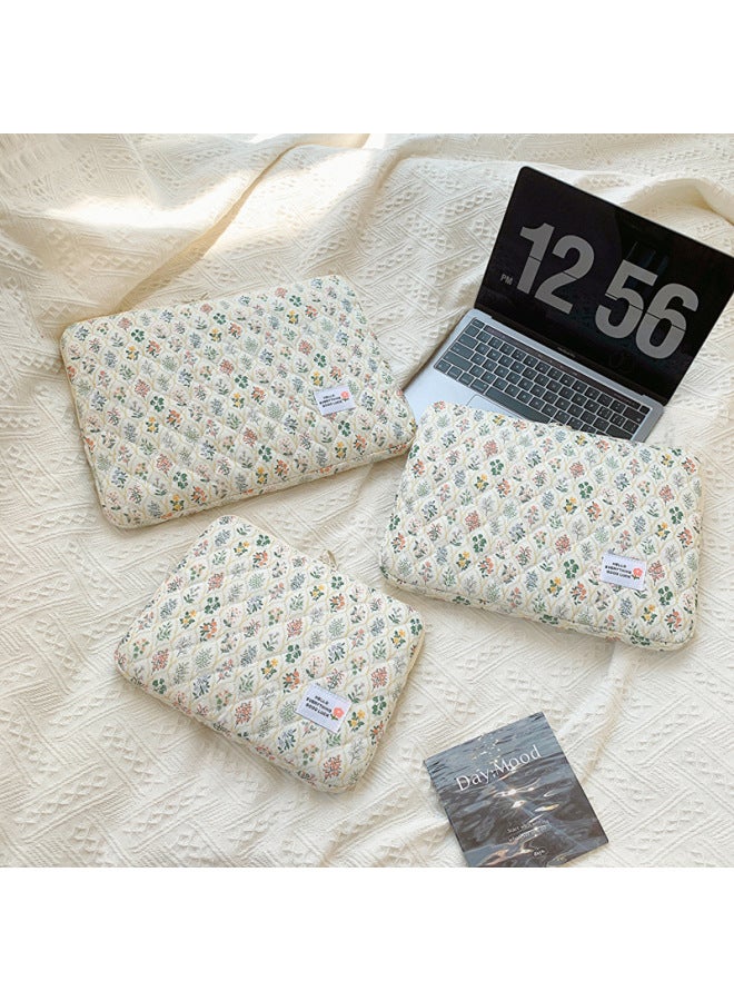 Laptop Bag Female 11 Inch 13 Inch 15 Inch Liner Bag High Color Value Ipad Storage Bag Tablet Student-Color:Green Flower-Dimensions:15 Inch - Image 1